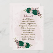 エメラルドグリーンピンクの花席表カード 招待状 (正面/裏面)