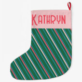エメラルドグリーンピンクストライプの女子 ラージクリスマスストッキング (裏面)