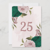 エメラルドグリーンピンクフラワーテーブルナンバーカード 招待状 (正面)