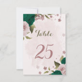 エメラルドグリーンピンクフラワーテーブルナンバーカード 招待状 (正面)