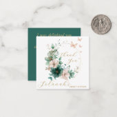 エメラルドグリーンピンクフローラありがとう ノートカード (正面/裏面インサイチュ)