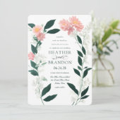 エメラルドグリーンピンクフローラ結婚の葉 招待状 (スタンド正面)