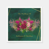 エメラルドグリーンピンク牡丹バラ結婚ズ スタンダードカクテルナプキン (正面)