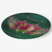 エメラルドグリーンピンク牡丹バラ結婚ズ ペーパープレート (アングル)