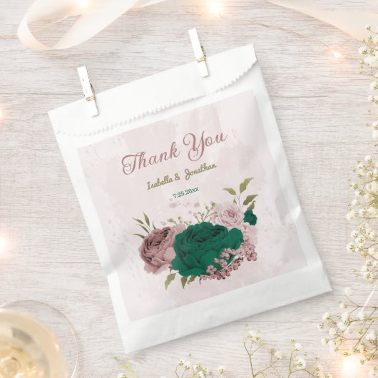 エメラルドグリーンピンク結婚の花 フェイバーバッグ (クリップ留めされた状態)