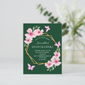 エメラルドグリーンピンク花模様キンセアニェラ ポストカード (スタンド正面)