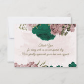 エメラルドグリーンピンク花結婚植物体 サンキューカード (正面)