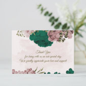 エメラルドグリーンピンク花結婚植物体 サンキューカード (スタンド正面)