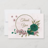 エメラルドグリーンピンク花結婚植物体 サンキューカード (正面)