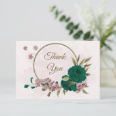エメラルドグリーンピンク花結婚植物体 サンキューカード (スタンド正面)