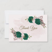エメラルドグリーンピンク花結婚植物体 サンキューカード (正面)