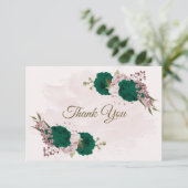 エメラルドグリーンピンク花結婚植物体 サンキューカード (スタンド正面)
