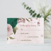 エメラルドグリーンピンク花結婚植物体 出欠カード (スタンド正面)