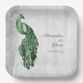 エメラルドグリーンピーコックウェディングシャワー紙プレート ペーパープレート (正面)