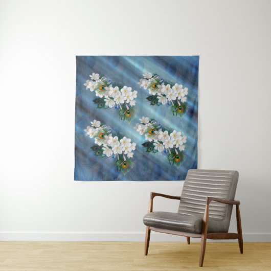 エメラルドグリーンピーコックシルクブークス タペストリー (インサイチュ(横))