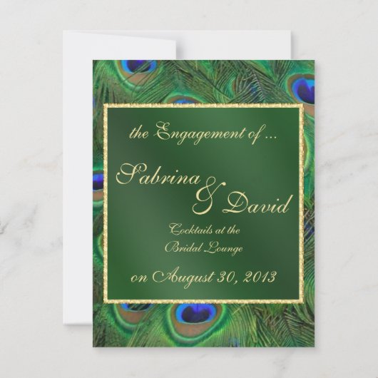 エメラルドグリーンピーコック婚約発表 案内状 (裏面)