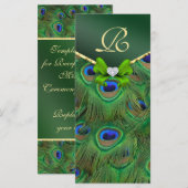 エメラルドグリーンピーコック結婚式 プログラムラックカード プログラム (正面/裏面)