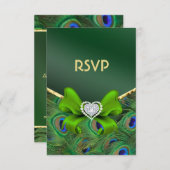 エメラルドグリーンピーコックRSVP 出欠カード (正面/裏面)