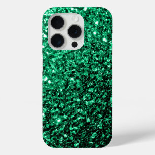 エメラルドグリーンフェイクグリッターの輝ききらきら光る iPhone 15 PROケース