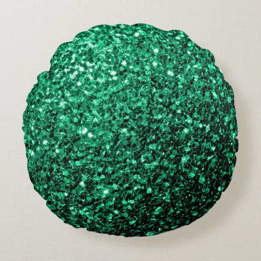 エメラルドグリーンフェイクグリッターキラキラ ラウンドクッション (正面)