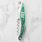 エメラルドグリーンフェイクグリッタースパークルスモノグラム ソムリエナイフ (正面)