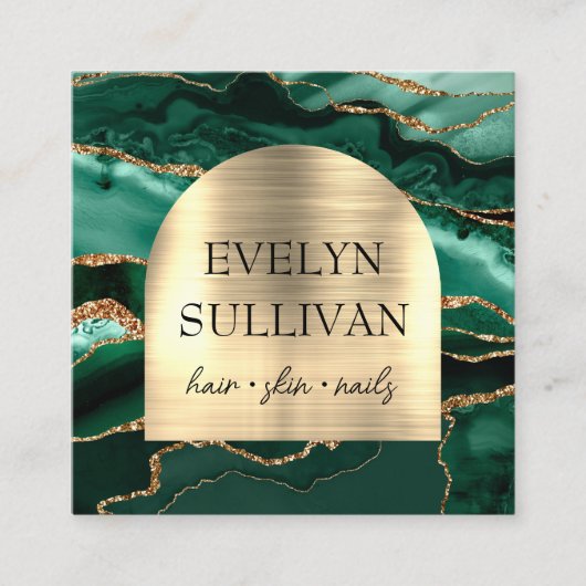 エメラルドグリーンフェイクゲート箔アーチ名刺 スクエア名刺 (正面)