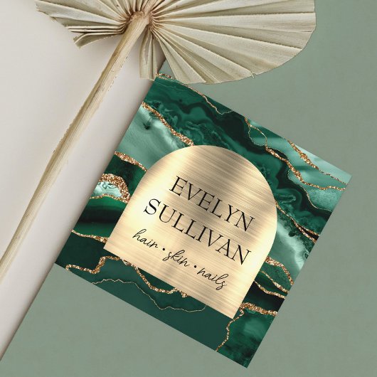 エメラルドグリーンフェイクゲート箔アーチ名刺 スクエア名刺