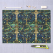 エメラルドグリーンフェイクフォレストステンドグラス模様 薄葉紙 (クラフト)