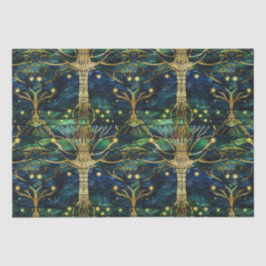 エメラルドグリーンフェイクフォレストステンドグラス模様 薄葉紙