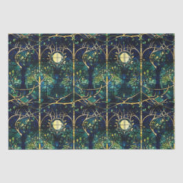 エメラルドグリーンフェイクフォレストステンドグラス模様 薄葉紙