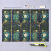 エメラルドグリーンフェイクフォレストステンドグラス模様 薄葉紙 (クラフト)