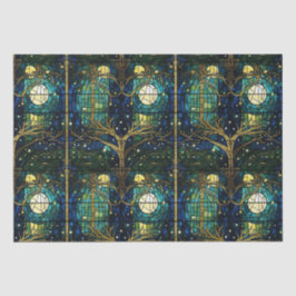 エメラルドグリーンフェイクフォレストステンドグラス模様 薄葉紙