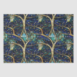 エメラルドグリーンフェイクフォレストステンドグラス模様 薄葉紙