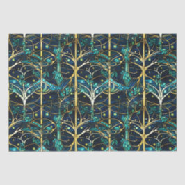 エメラルドグリーンフェイクフォレストステンドグラス模様 薄葉紙