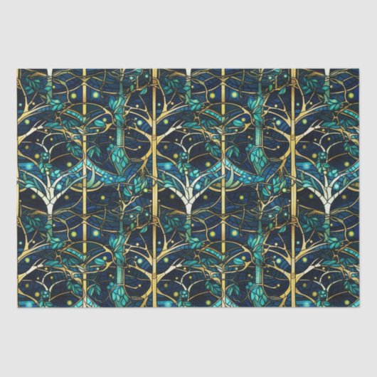 エメラルドグリーンフェイクフォレストステンドグラス模様 薄葉紙 (正面)