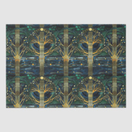 エメラルドグリーンフェイクフォレストステンドグラス模様 薄葉紙