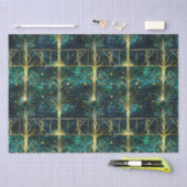 エメラルドグリーンフェイクフォレストステンドグラス模様 薄葉紙 (クラフト)