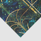 エメラルドグリーンフェイクフォレストステンドグラス模様 薄葉紙 (詳細)