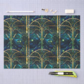 エメラルドグリーンフェイクフォレストステンドグラス模様 薄葉紙 (クラフト)