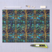 エメラルドグリーンフェイクフォレストステンドグラス模様 薄葉紙 (クラフト)