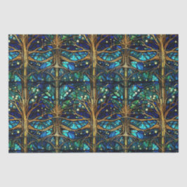 エメラルドグリーンフェイクフォレストステンドグラス模様 薄葉紙