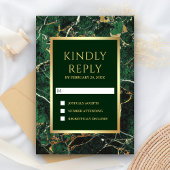 エメラルドグリーンフェイクマーブルゴールドフォイル結婚ズ 出欠カード