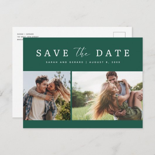 エメラルドグリーンフォトウェディング日付を保存 案内ポストカード (正面/裏面)