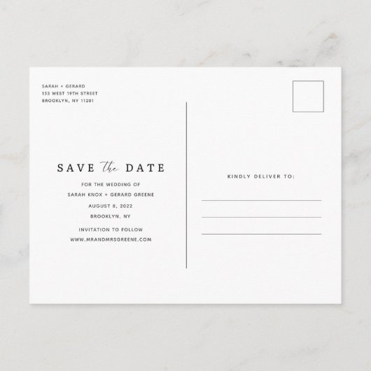 エメラルドグリーンフォトウェディング日付を保存 案内ポストカード (裏面)