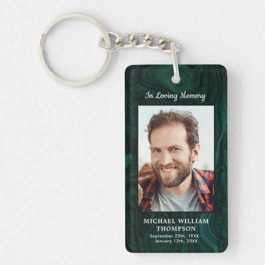 エメラルドグリーンフォト葬儀ギフト記念祈りの言葉 キーホルダー (正面)
