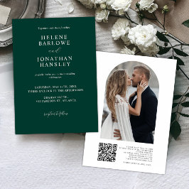 エメラルドグリーンフォトQRコード結婚ズ 招待状
