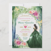 エメラルドグリーンフォレストドレスピンクフローラキンセアニラ 招待状 (正面)