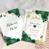 エメラルドグリーンフラワーズ金ゴールド王室のキンセニェラ 招待状