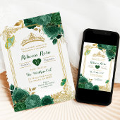 エメラルドグリーンフラワーズ金ゴールド王室のキンセニェラ 招待状