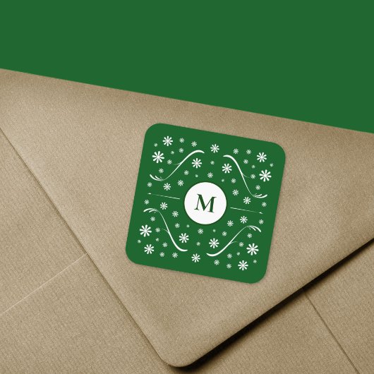 エメラルドグリーンフラワーパワーモノグラムシール スクエアシール